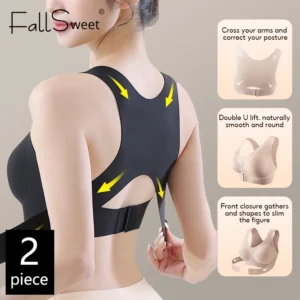 FallSweet 1/2PCS Women's Posture Correction Bras Seamless Wireless Push Up Bralette with Cross Back Support Female Lingerie