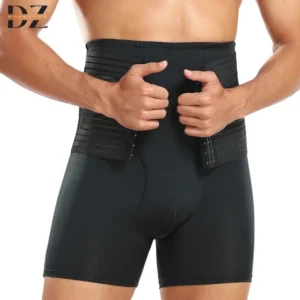 Men High Waisted Tummy Control Panties Waist Trainer Belt Cincher Corset Padded Panties Thigh Breathable Underwear Body Shaper