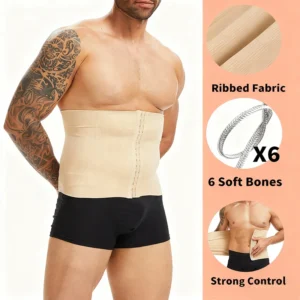 Slimbelle Men Shapewear Ribbed Belt Tummy Control Band Slimming Comprssion Fajas High Stretch Body Shaper Back Support Corset